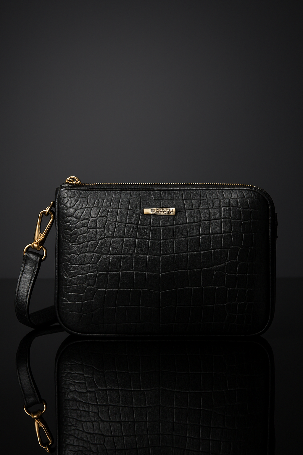 Ruth & Co. Black Croc Texture Sling Bag | Adjustable Strap & Gold Chain Accent